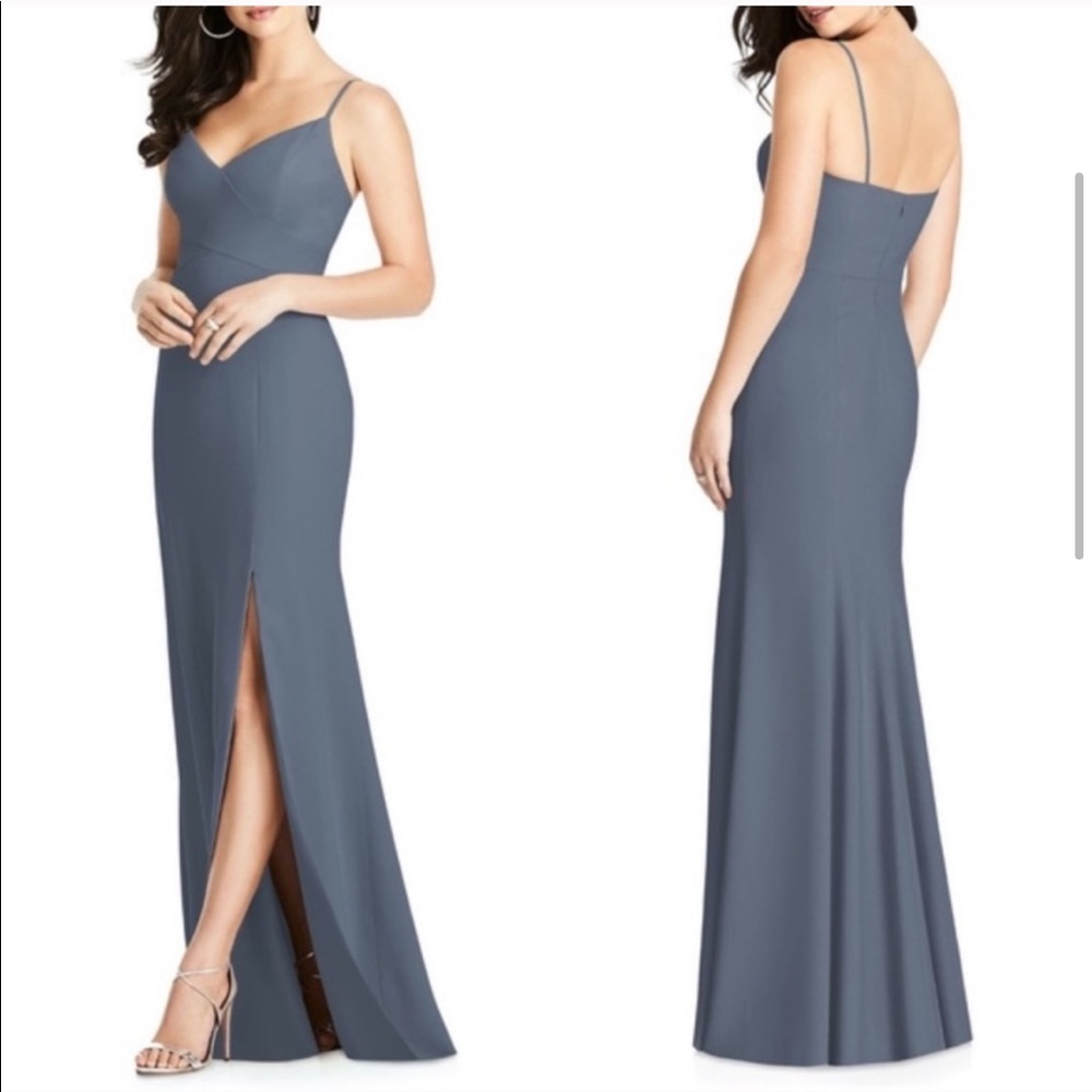 Dessy Crepe Trumpet Side Slit Formal Dress